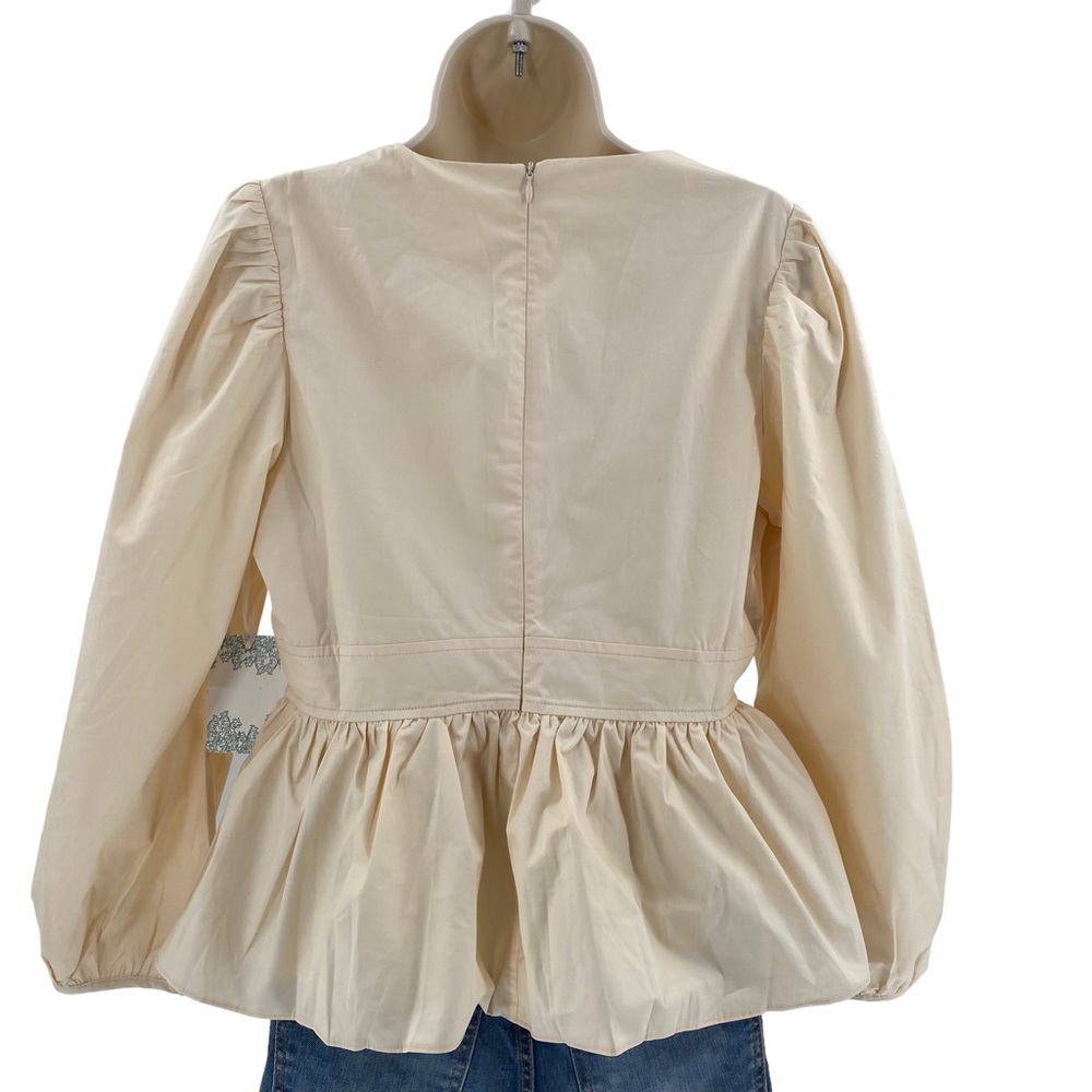 Hyacinth House | NEW Tan Puff Sleeve V Neck Elaine Blouse Top Size M - Picture 9 of 11
